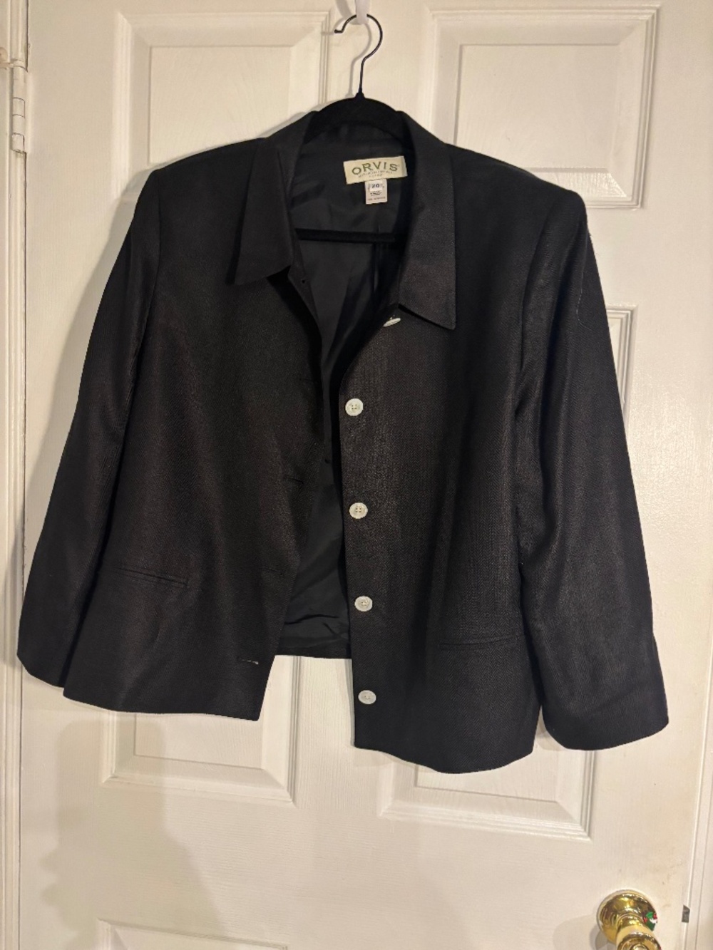 Orvis 100% Silk Black Herringbone Blazer Jacket Size 20 - Picture 2 of 6